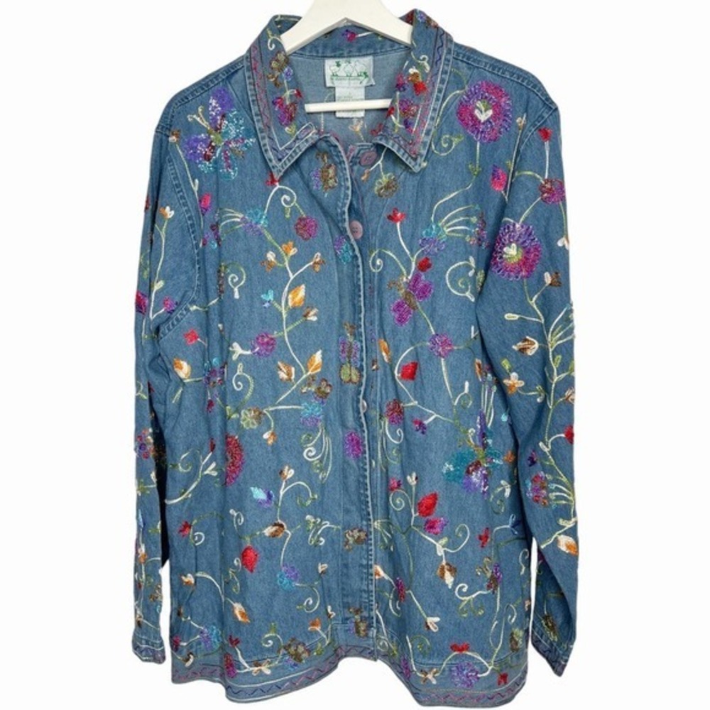 Vintage Quacker Factory Butterfly Beaded & Embroidered‎ Jean Jacket Size…